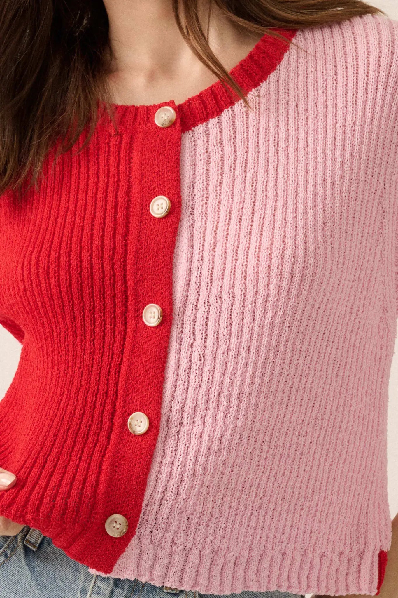 Double Date Colorblock Knit Buttoned Sweater Vest