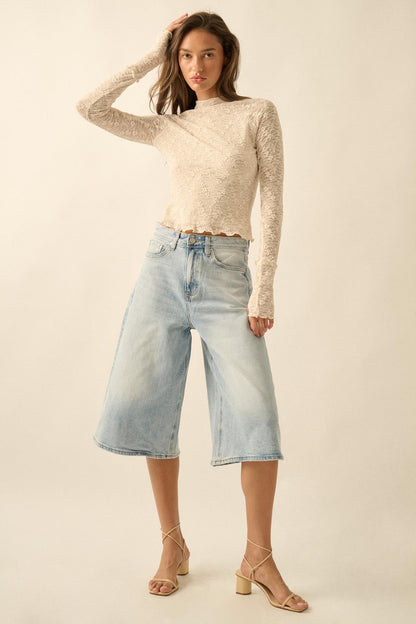 Sweetest Thing Floral Lace Mock-Neck Thumbhole Top