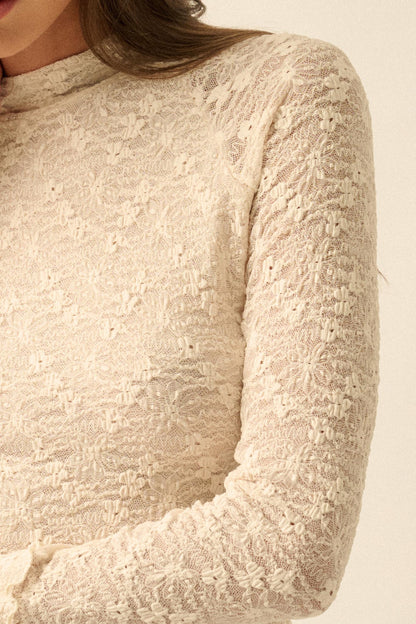Sweetest Thing Floral Lace Mock-Neck Thumbhole Top