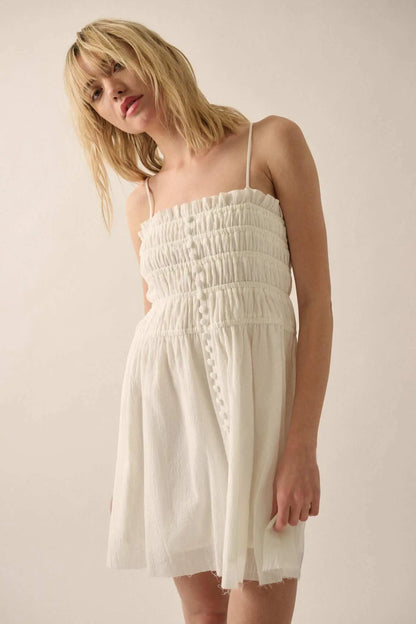 Catching Clouds Smocked Crinkle Cotton Mini Dress