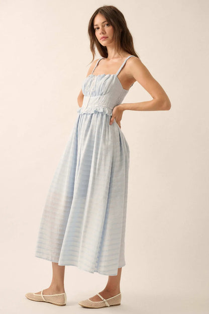 Sweet Prelude Striped Ribbon-Trim Midi Dress