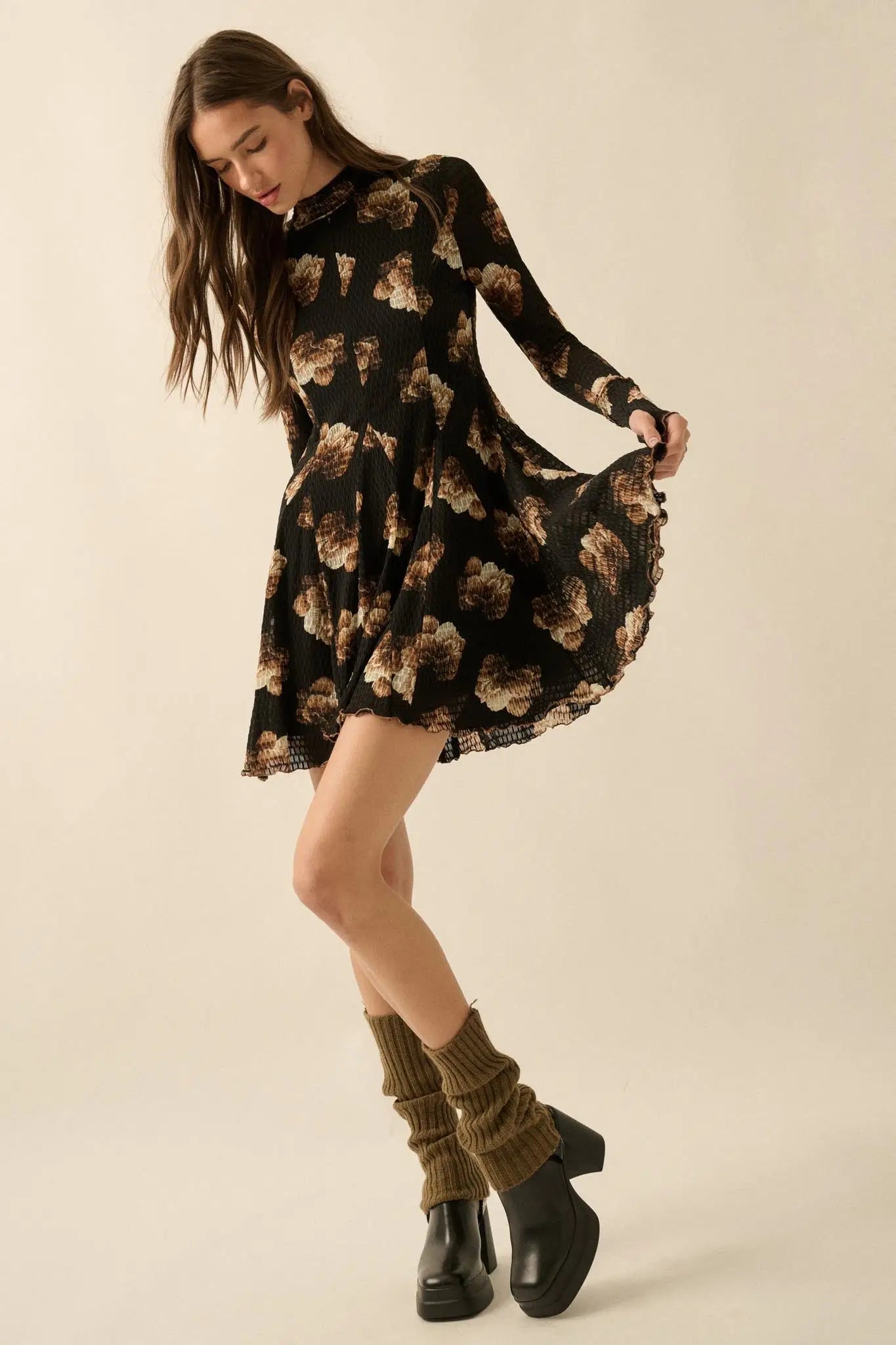 Sweet Bouquet Floral Honeycomb Mesh Mini Dress