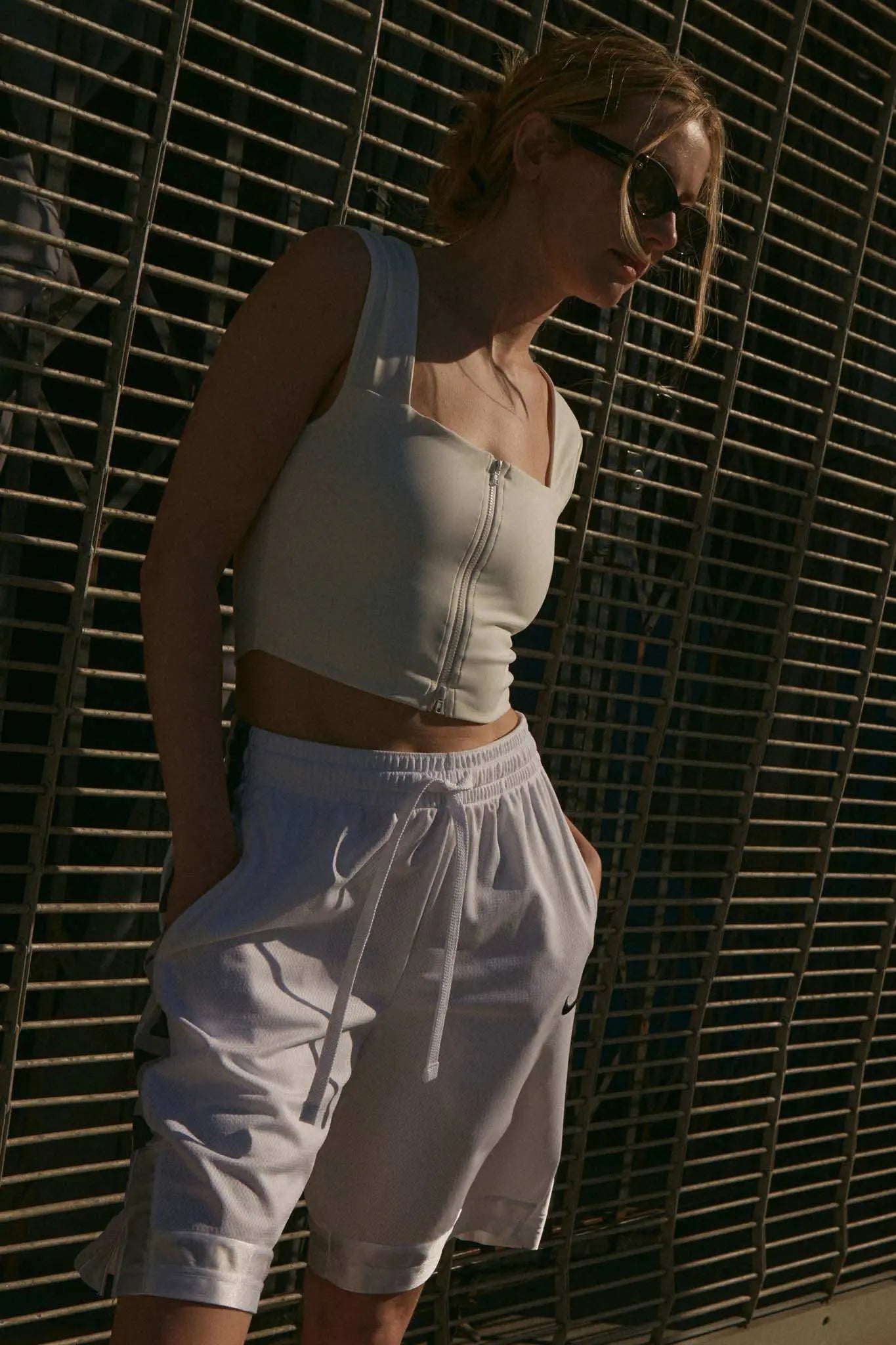 Lifted Fit Zip-Front Cropped Square-Neck Tank Top