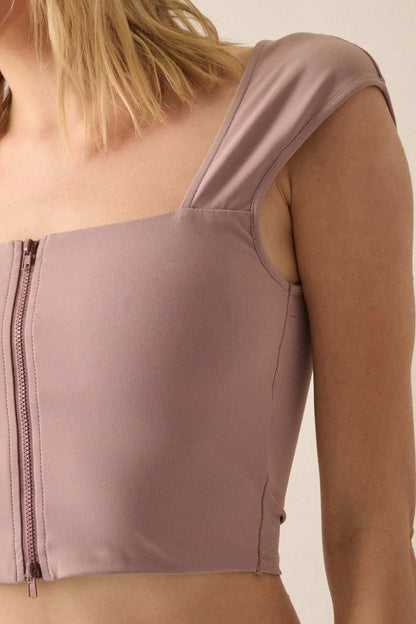 Lifted Fit Zip-Front Cropped Square-Neck Tank Top