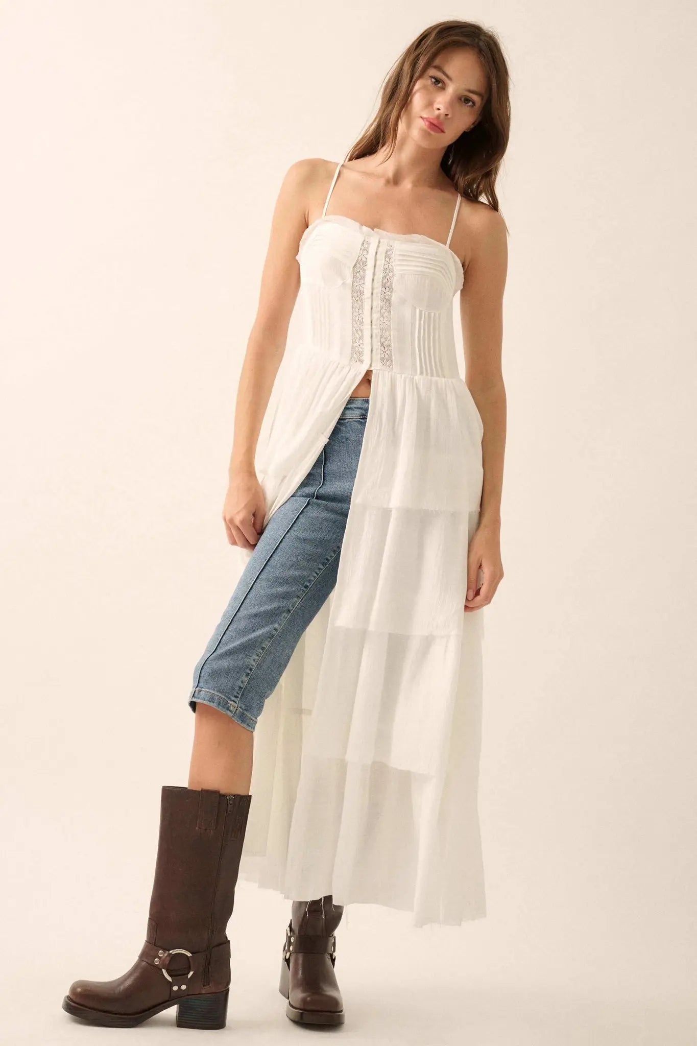 True Romance Pleated Tiered Ruffle Maxi Top