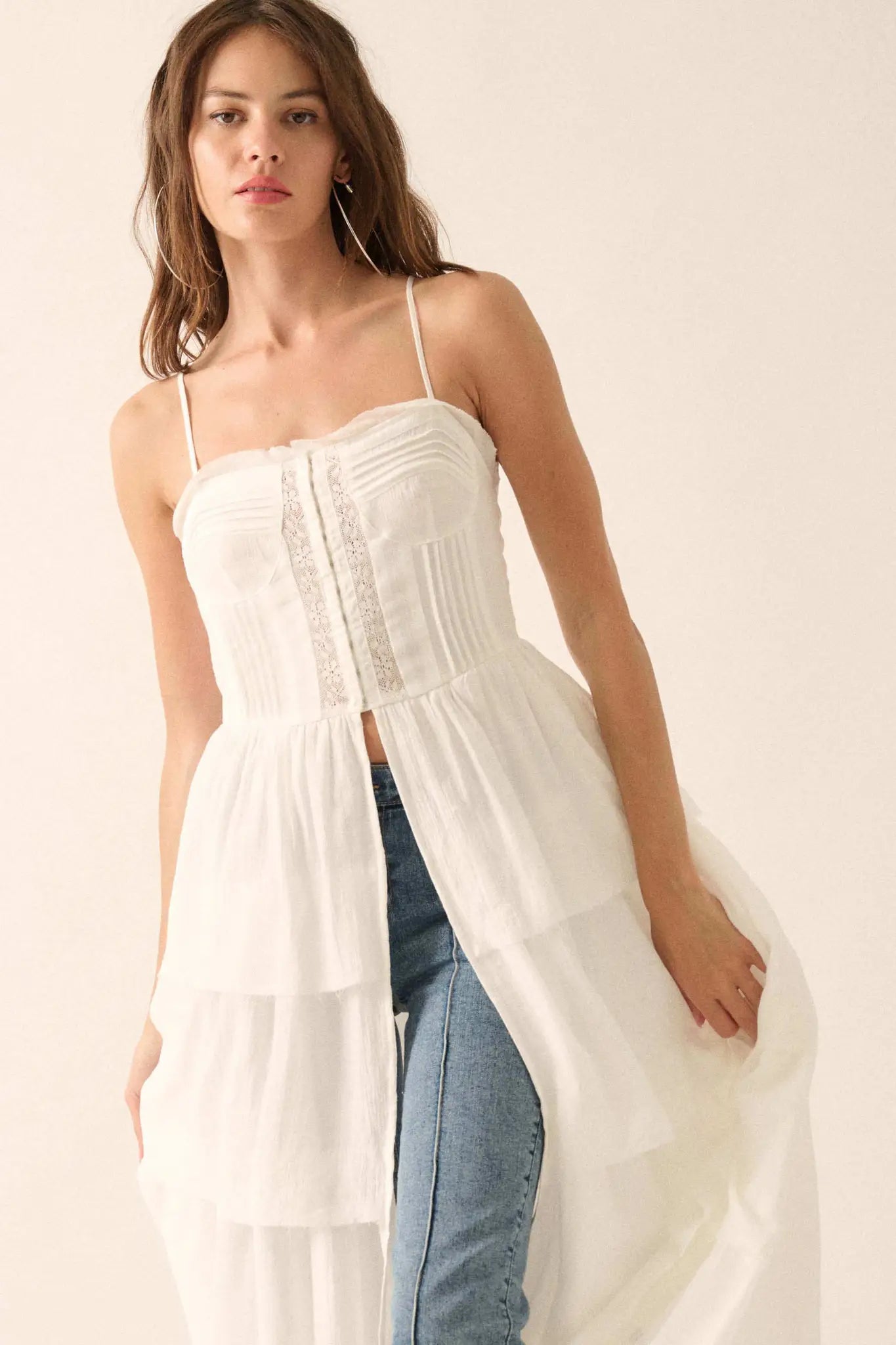 True Romance Pleated Tiered Ruffle Maxi Top