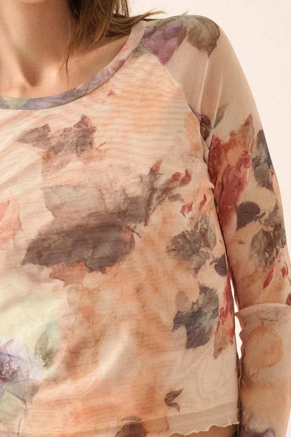 Blush Crush Floral-Print Mesh Thumbhole Top