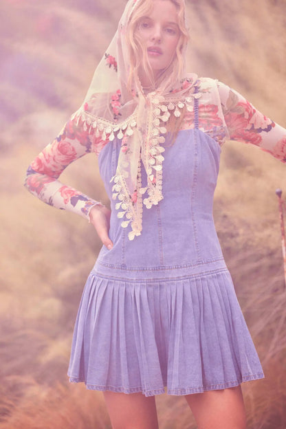 Blooming Heart Floral Mesh Exposed-Seam Top