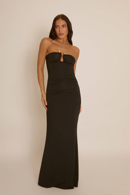 Black Bead Trim Bandeau Maxi Dress - Steph