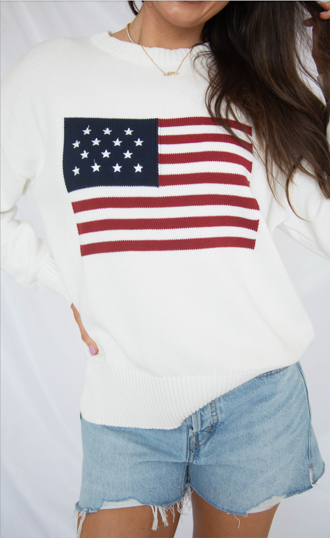 declaration flag sweater - white