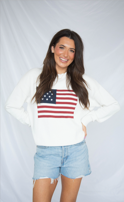 declaration flag sweater - white