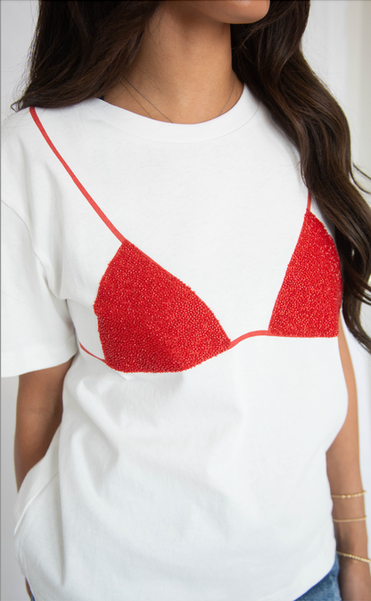 beaded bikini tee - red