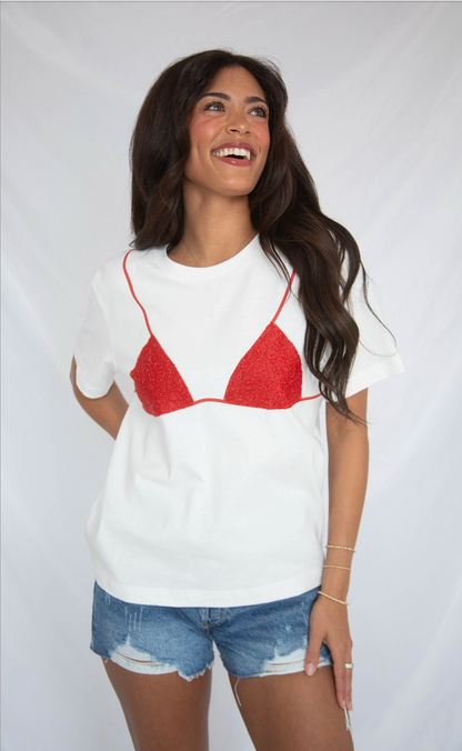 beaded bikini tee - red