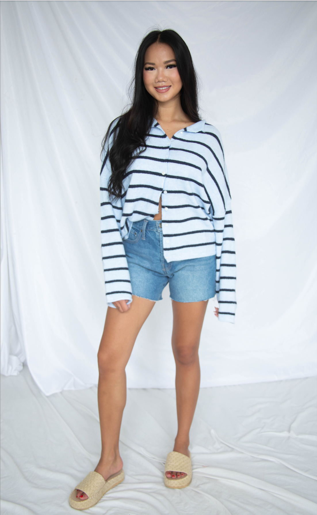beat of your heart cardigan - navy stripe