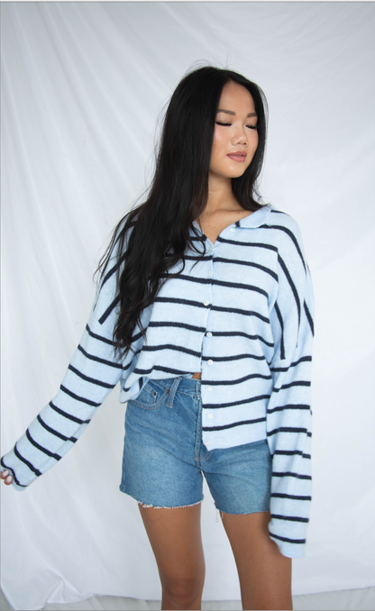 beat of your heart cardigan - navy stripe