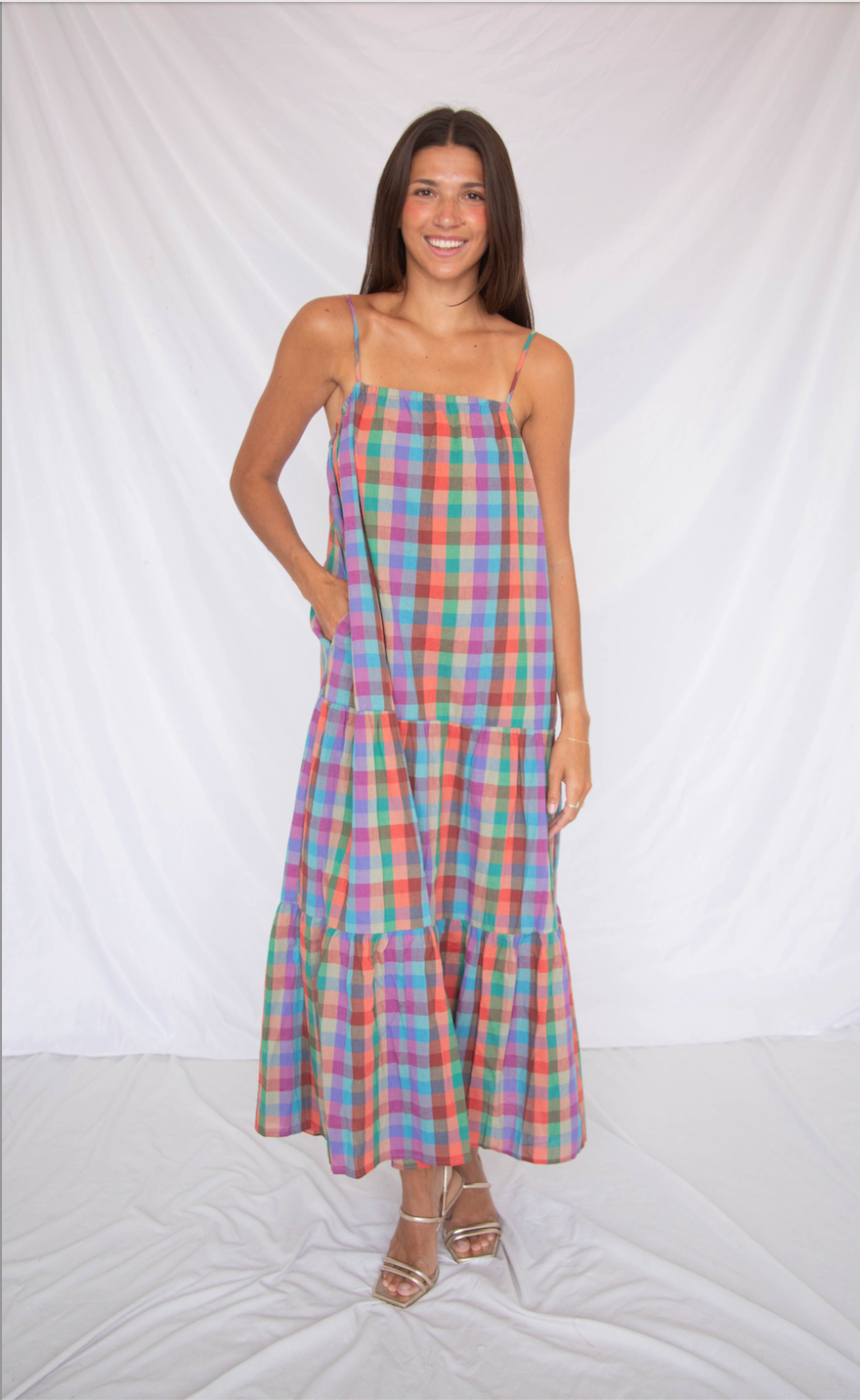 dancing around plaid maxi dress