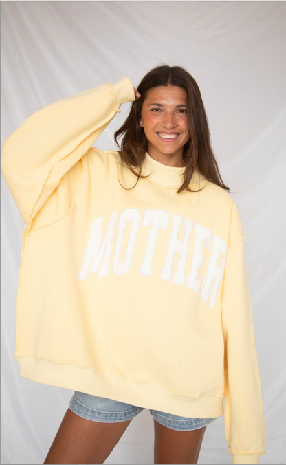 mother embroidered mock neck sweatshirt - butter yellow