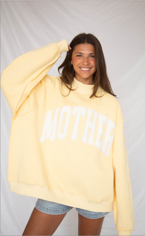 mother embroidered mock neck sweatshirt - butter yellow