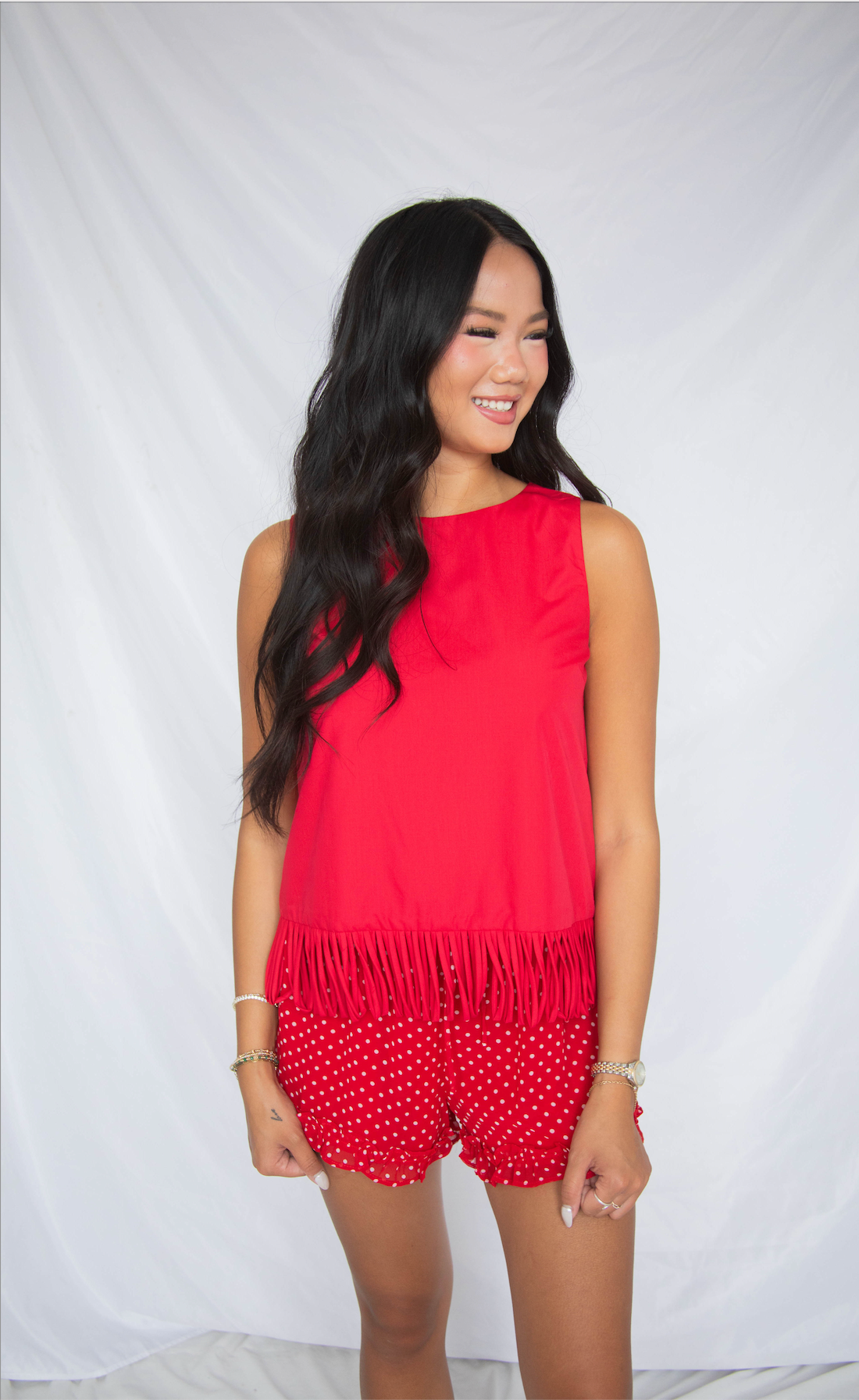 on the other side fringe hem top