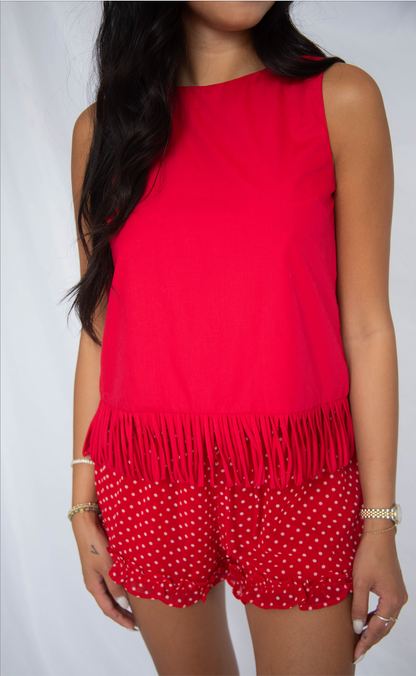 on the other side fringe hem top