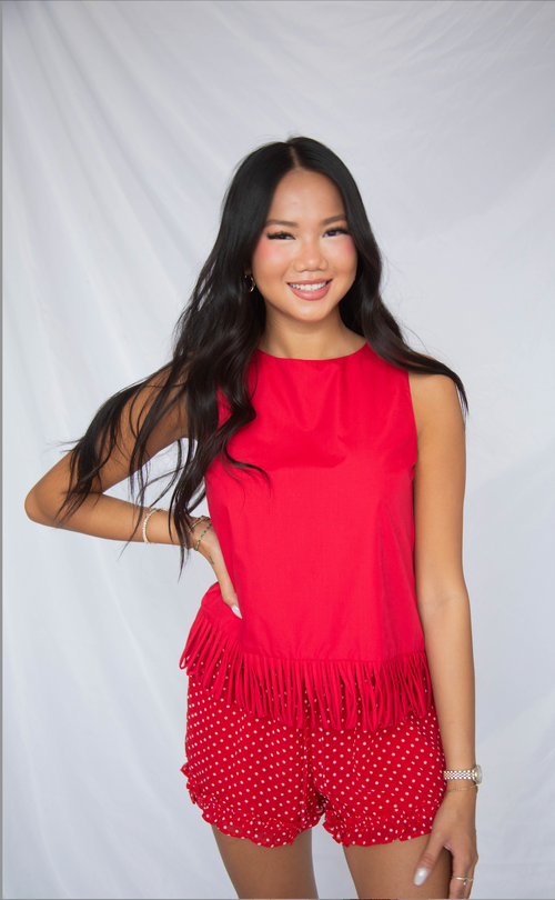 on the other side fringe hem top