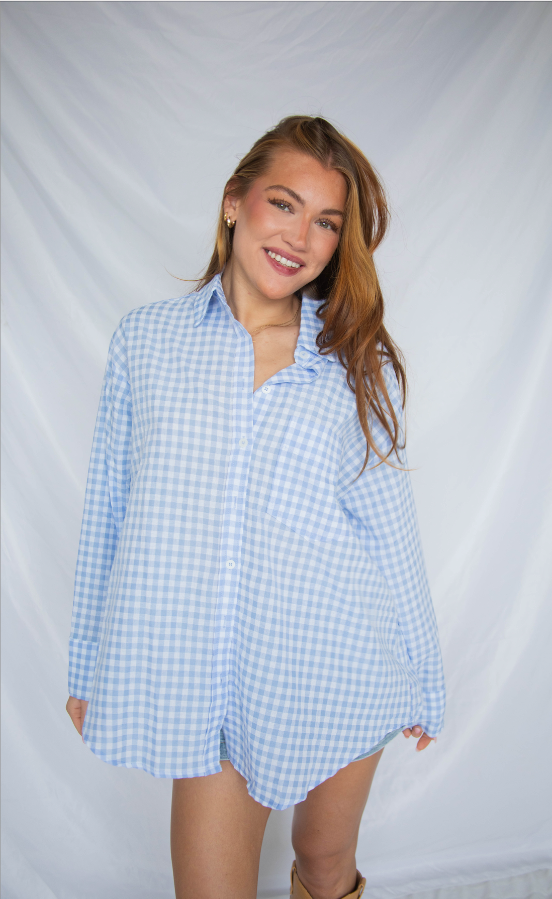 going gingham button down - blue
