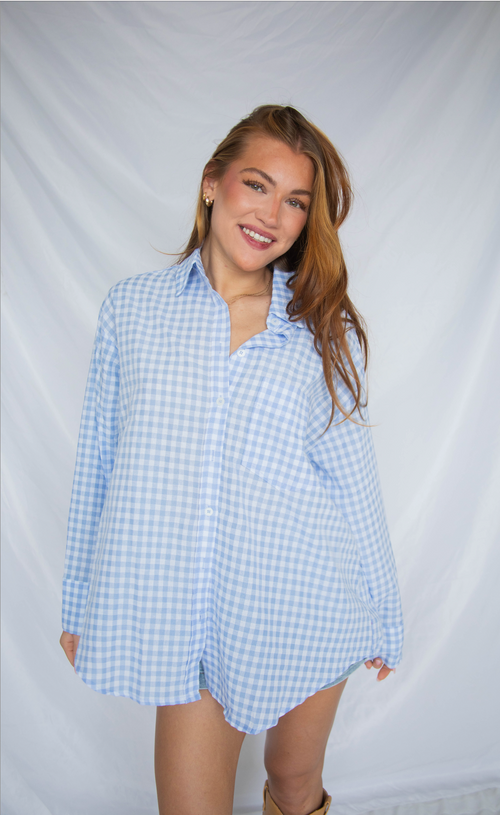 going gingham button down - blue