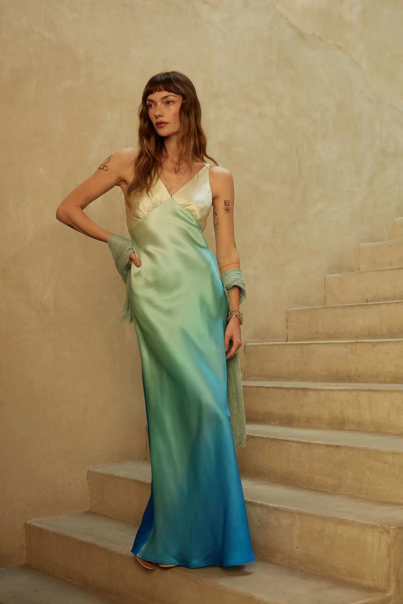 Shady Lady Ombre Satin Column Maxi Dress
