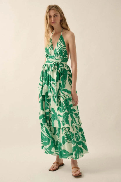 Frond of You Tropical Surplice Halter Maxi Dress