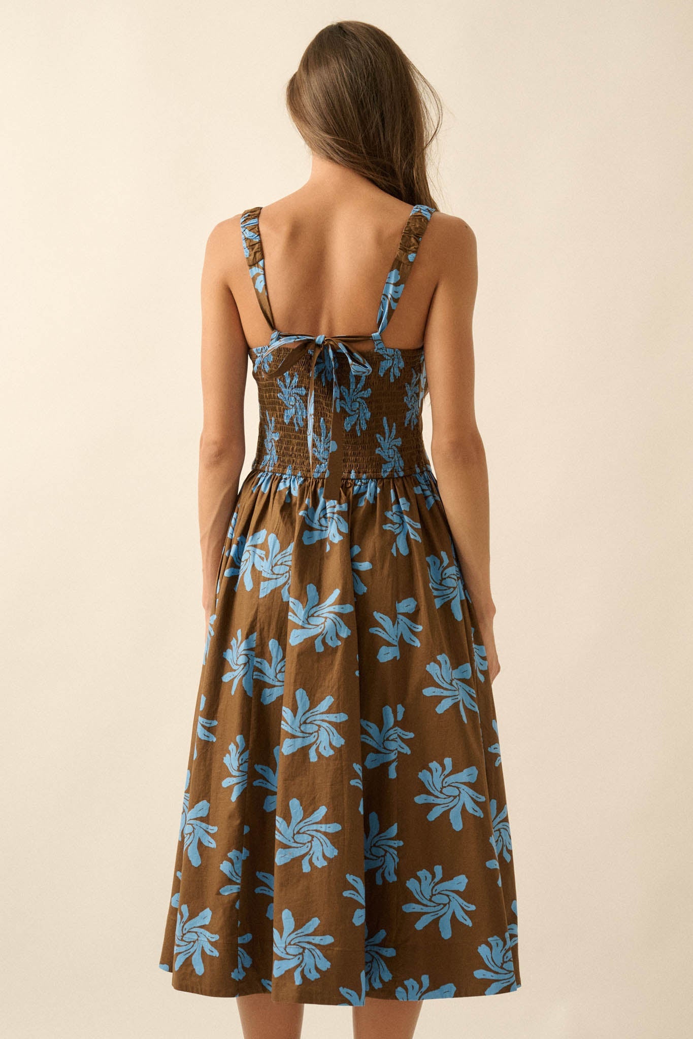 Twirling Blooms Floral-Print Pocket Midi Dress