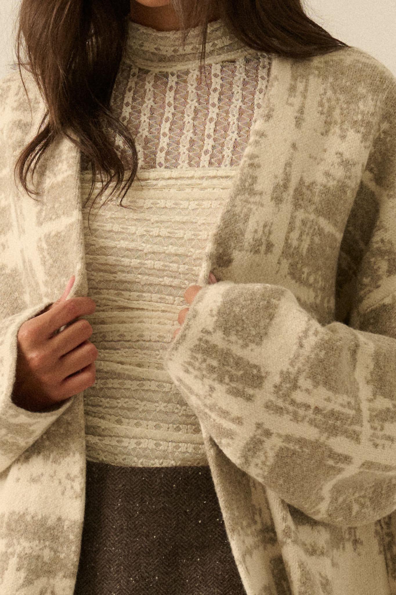 Square One Plaid Jacquard-Knit Duster Cardigan