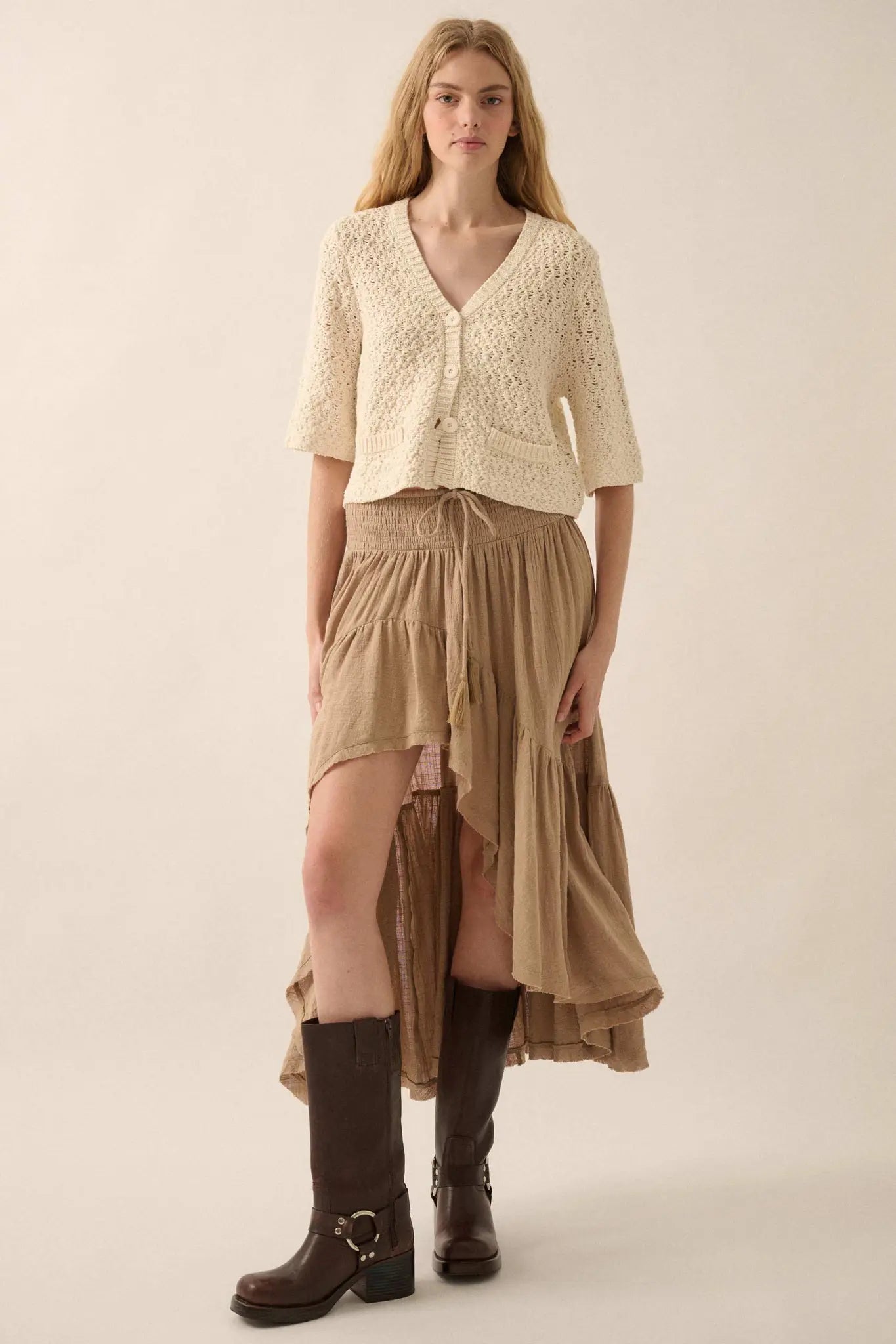 Take Your Time Open-Knit Short-Sleeve Cardigan