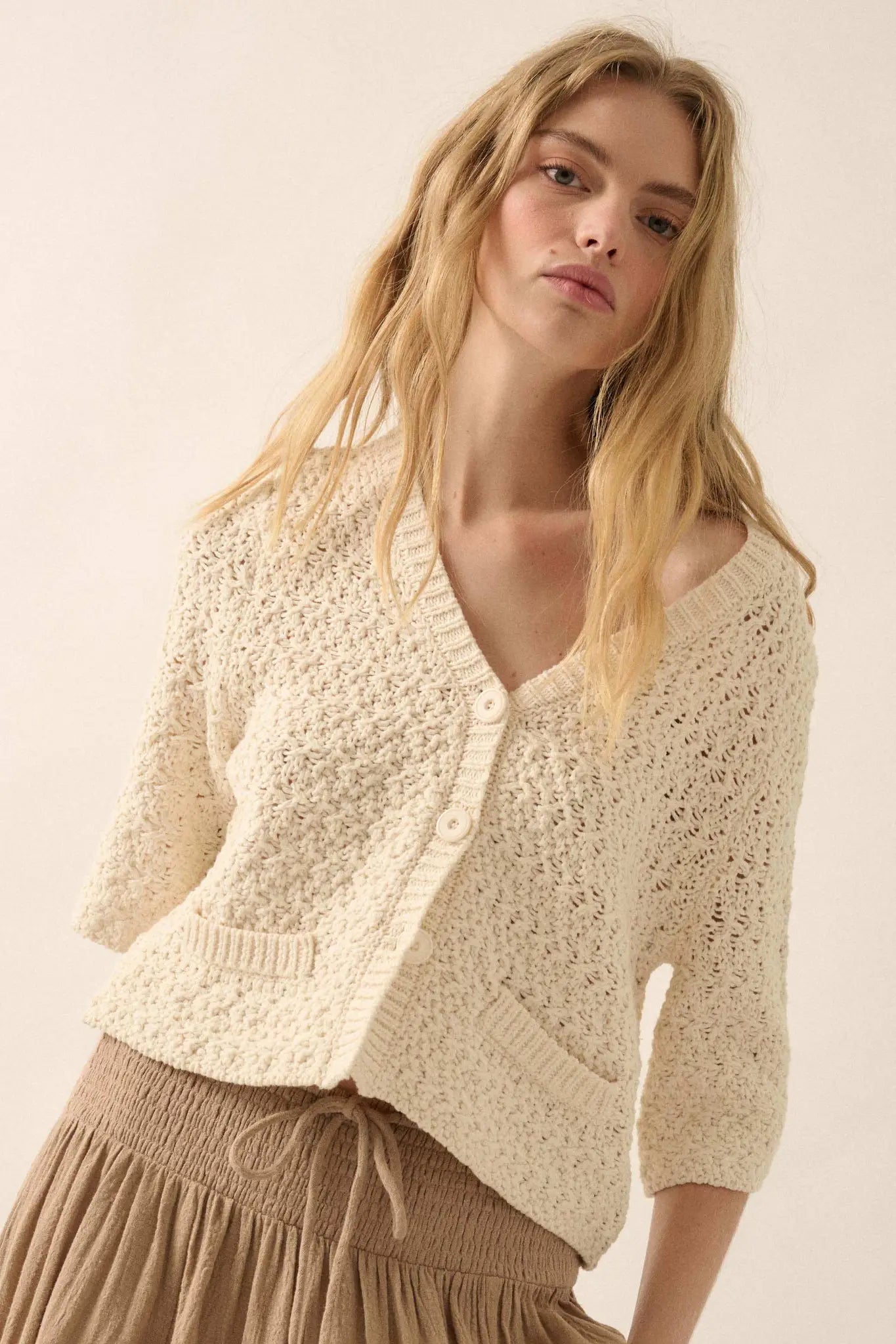 Take Your Time Open-Knit Short-Sleeve Cardigan