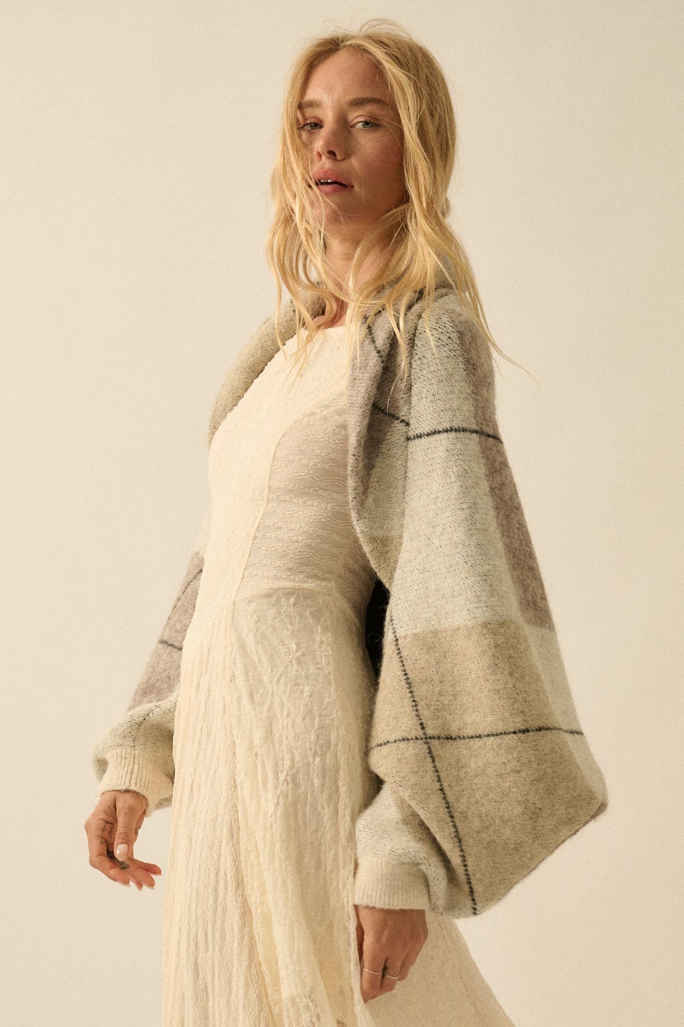 Across the Board Argyle Knit Shrug Cardigan