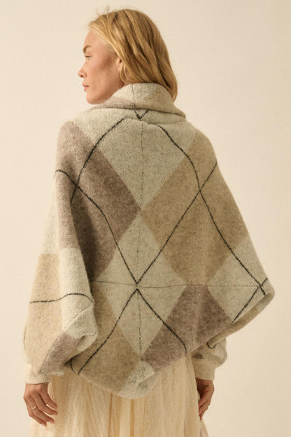 Across the Board Argyle Knit Shrug Cardigan