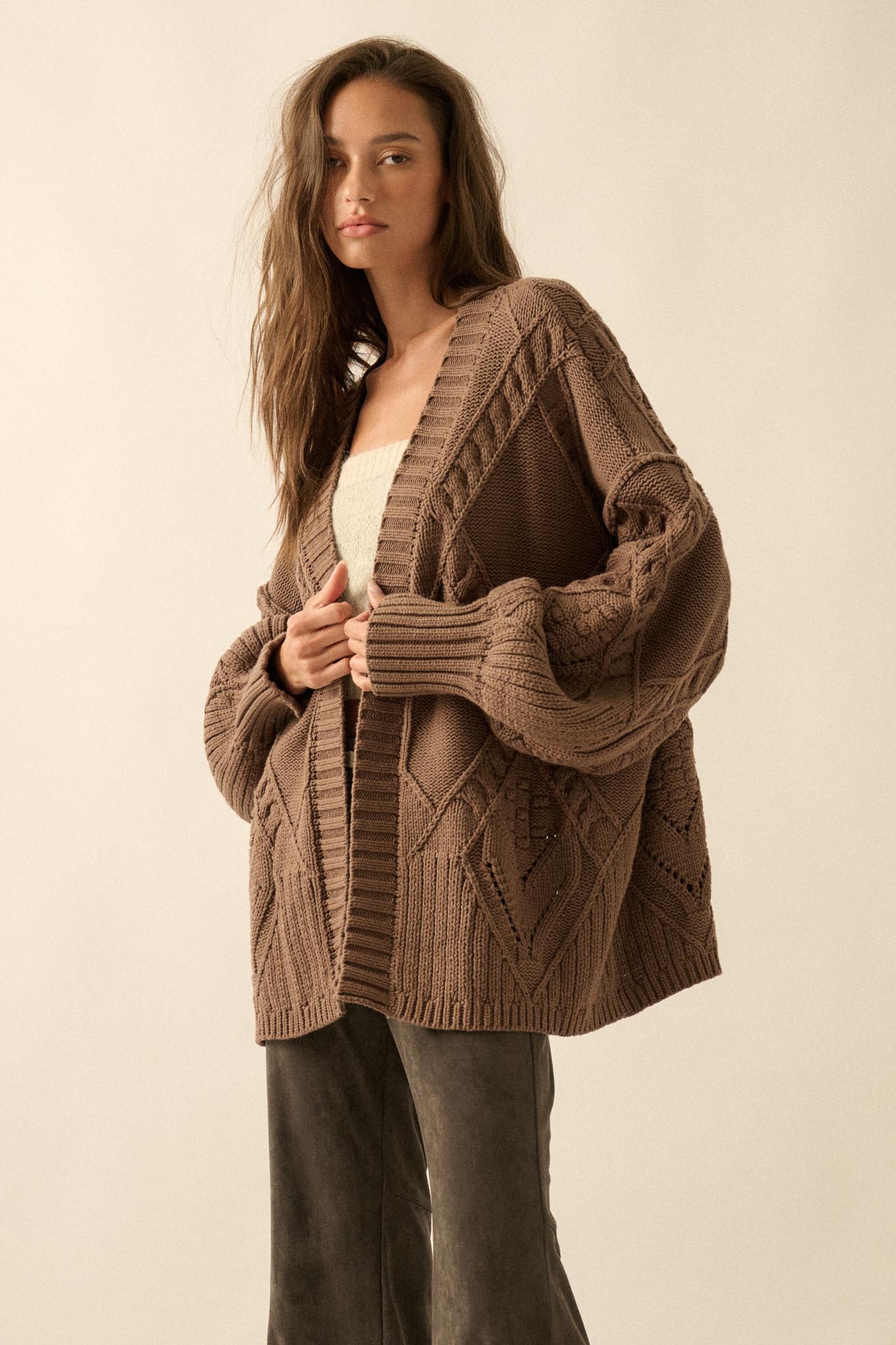Twist Me Around Cable Knit Oversize Cardigan