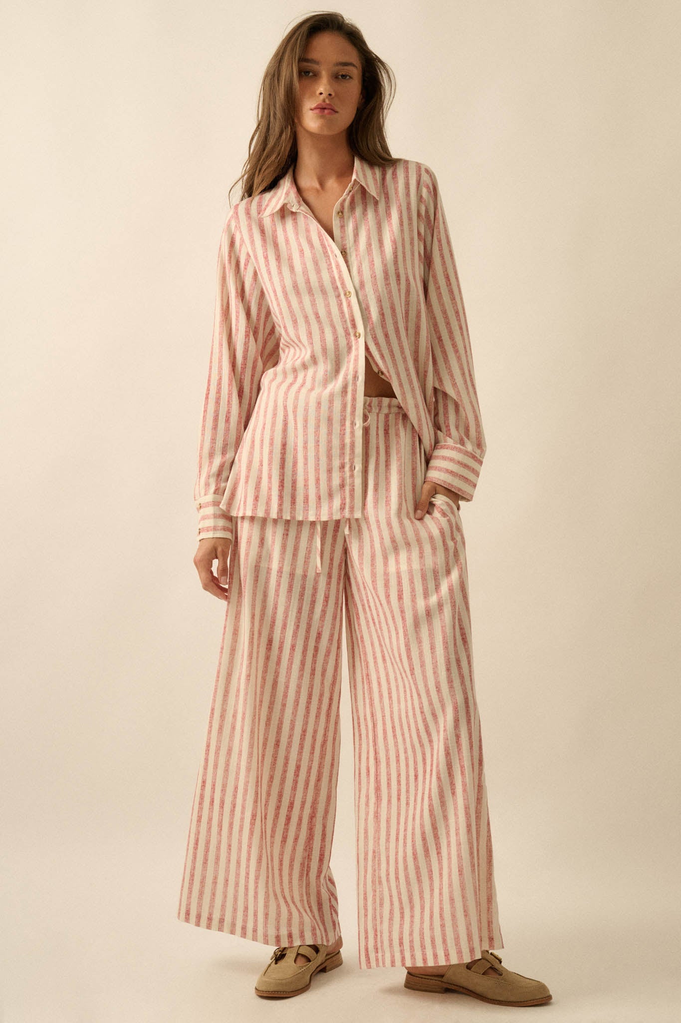 Weekend Mood Striped Wide-Leg Drawstring Pants