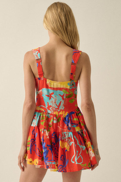 Abstract Stems Floral Tiered Ruffle Sweetheart Romper