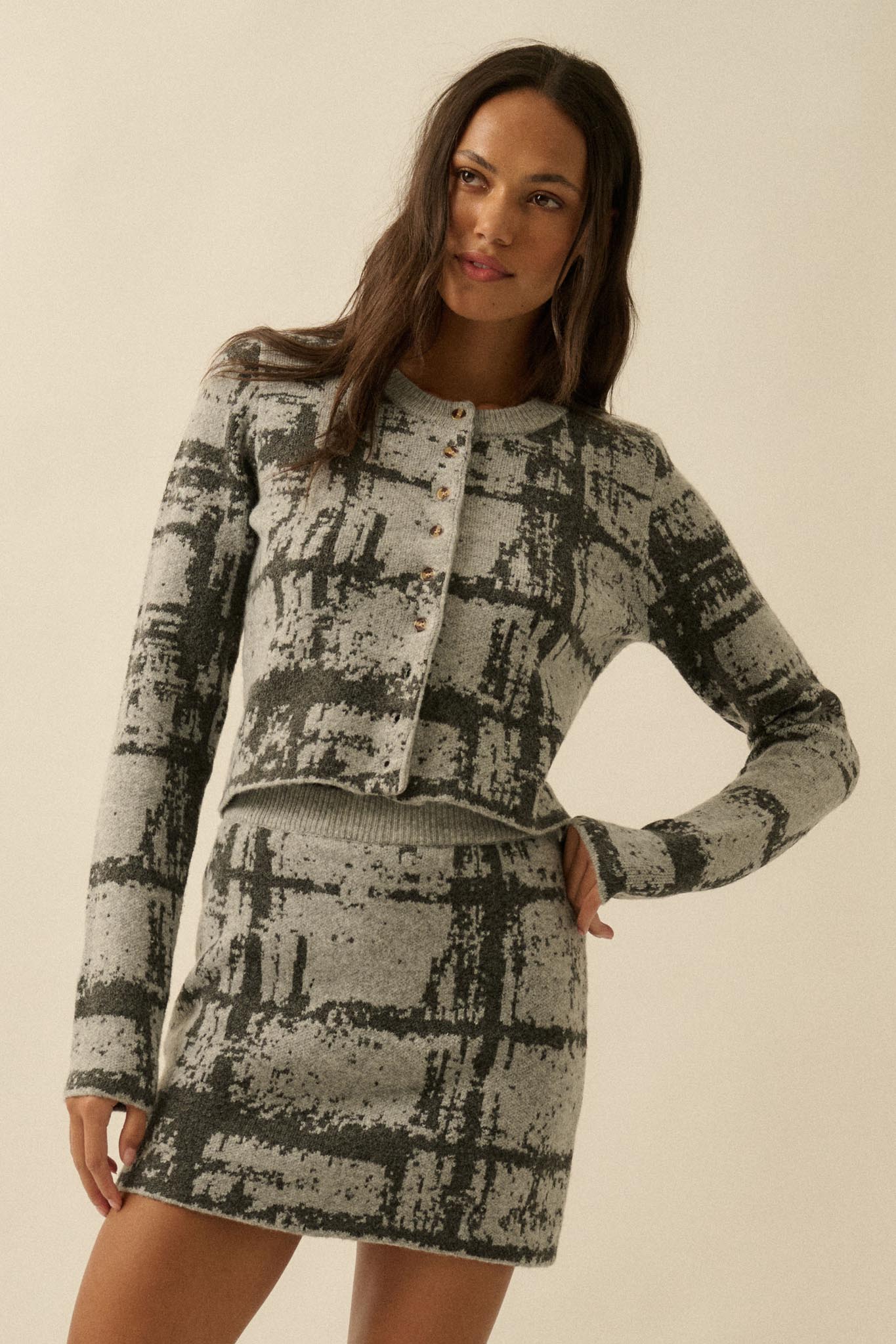 Squared Away Plaid Jacquard-Knit Mini Skort