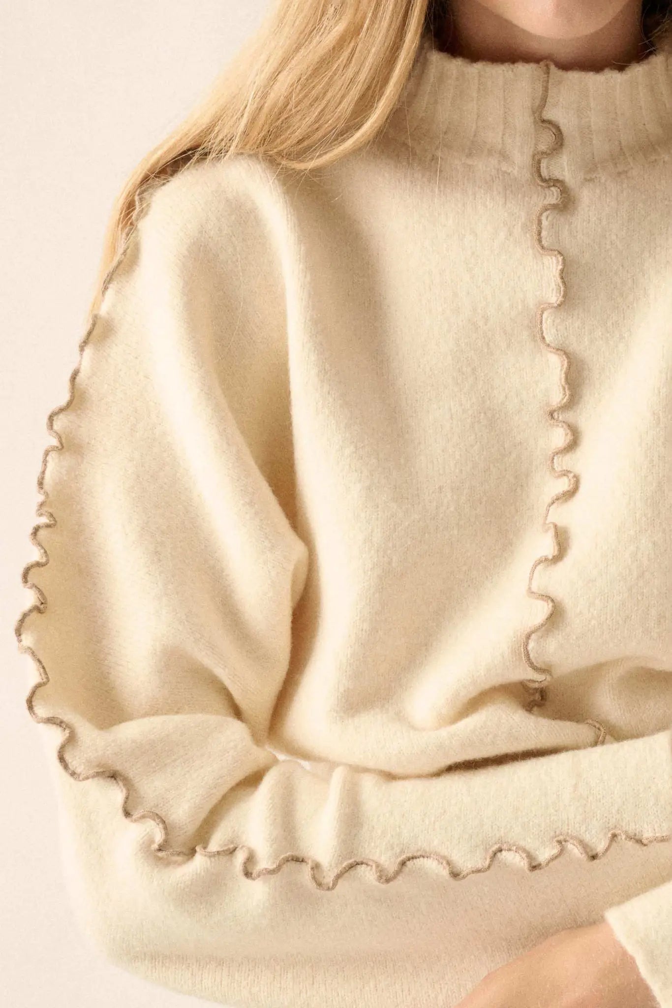 Wave Hello Lettuce-Edge Mock-Neck Sweater