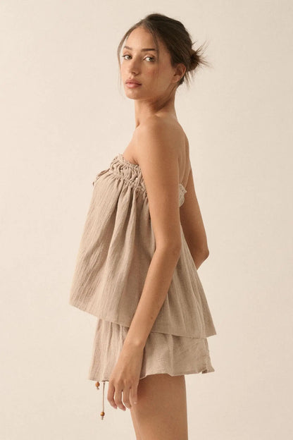Fresh Breeze Textured Cotton Strapless Tunic Top