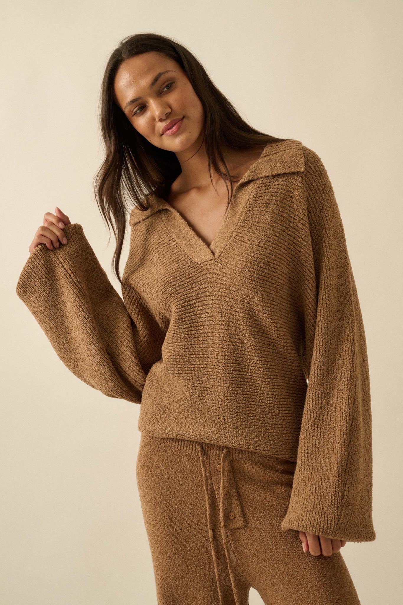 Promise the Label Rib-Knit Collared Sweater