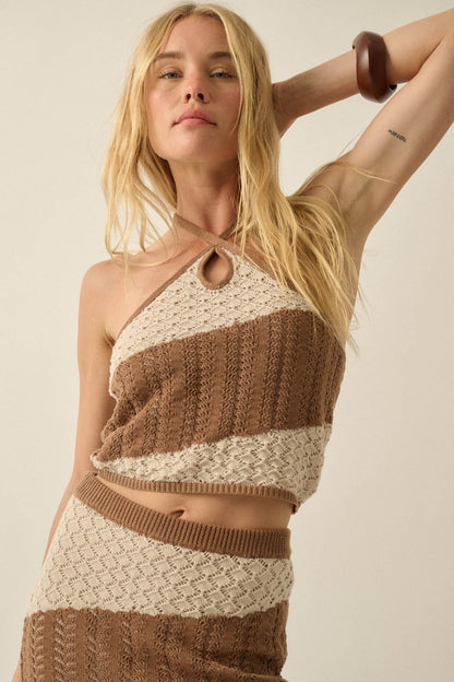 New Horizon Colorblock Crochet-Knit Halter Top