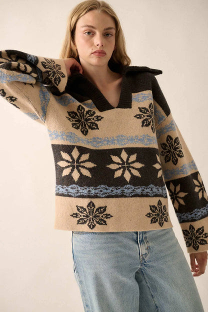 Aspen Slopes Collared Alpine-Knit Sweater