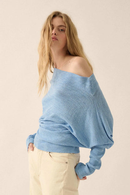 Too Blessed One-Shoulder Slub-Knit Dolman Sweater
