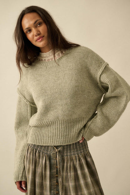 Good to Go Exposed-Seam Banded-Hem Sweater