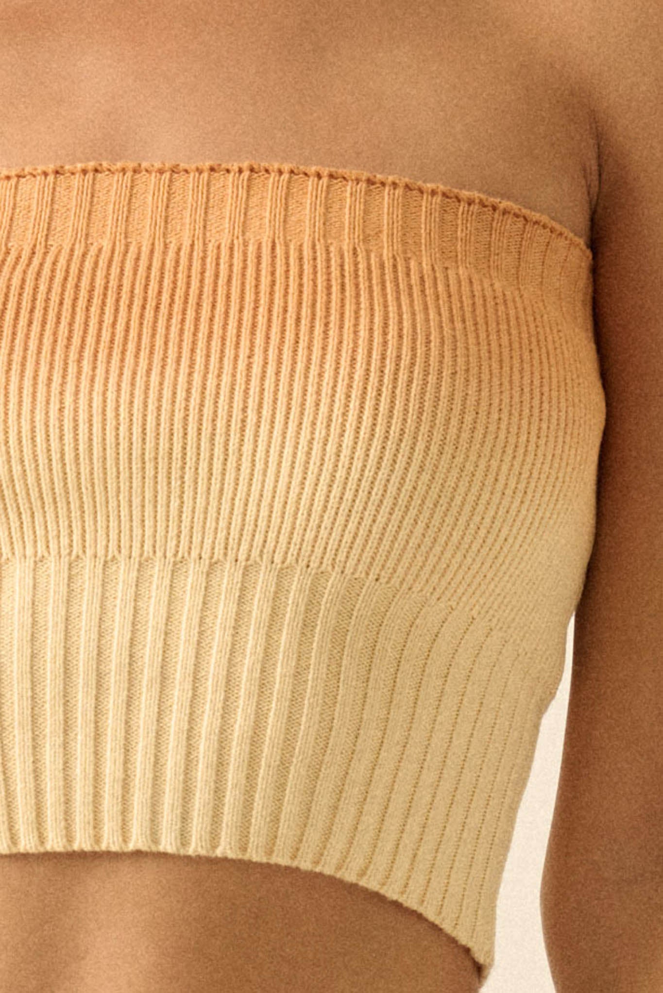 Cross Fade Ombre Ribbed Knit Strapless Tube Top