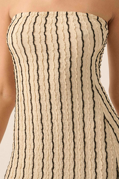 Whispering Waves Striped Knit Strapless Maxi Dress