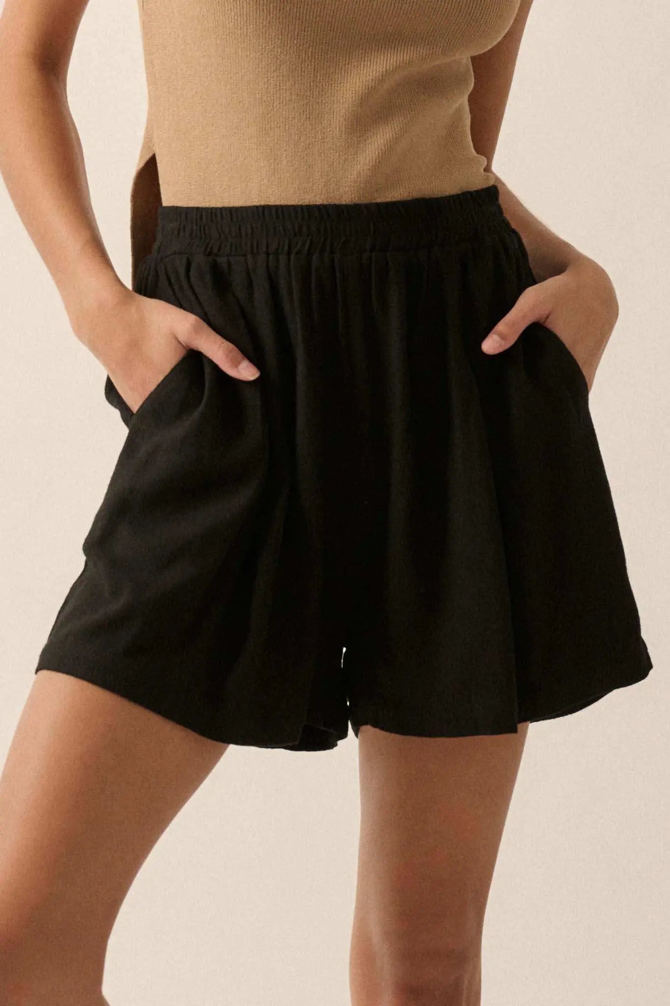 Natural Order Linen-Blend Pleated Wide-Leg Shorts