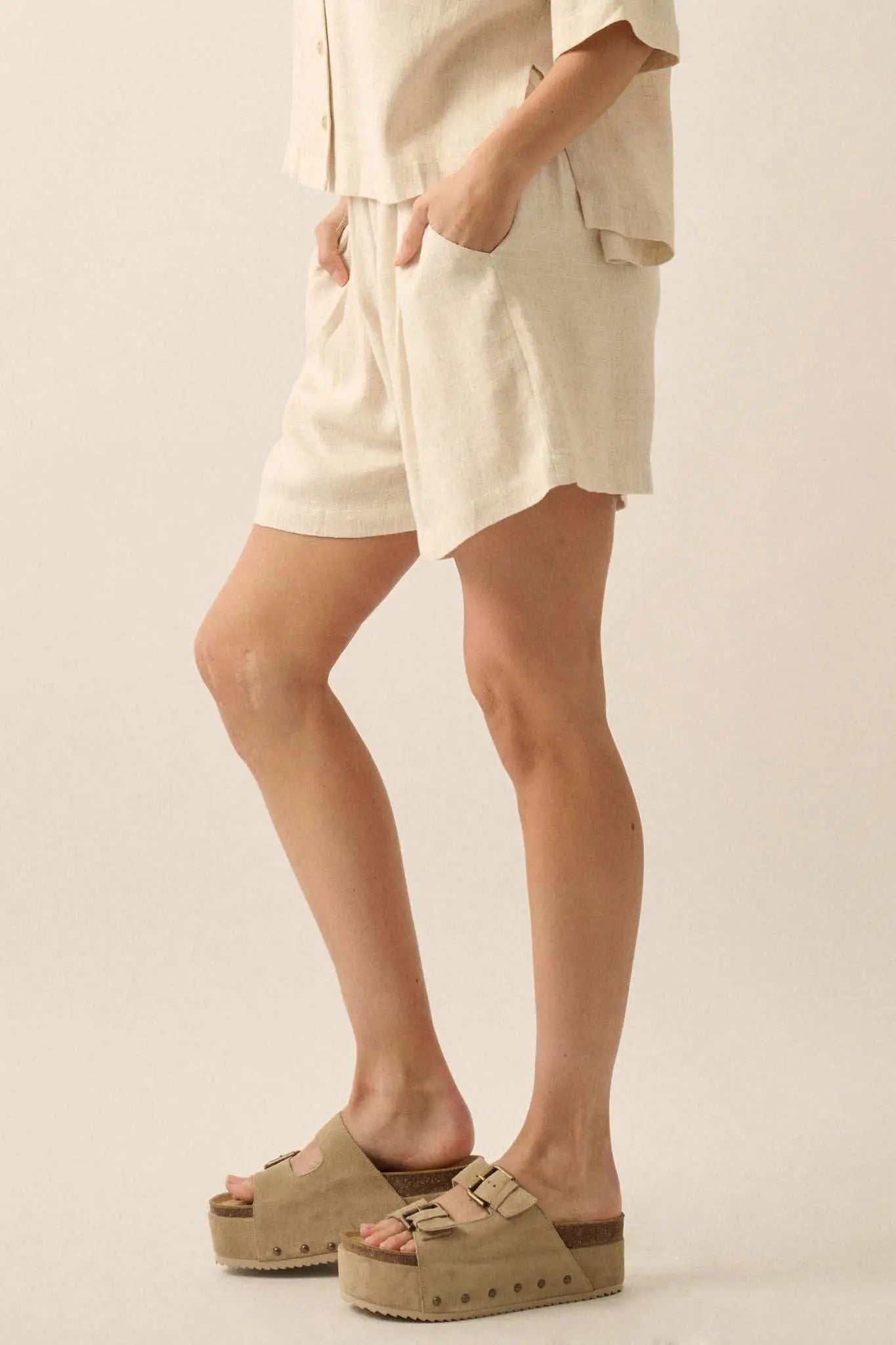 Natural Order Linen-Blend Pleated Wide-Leg Shorts
